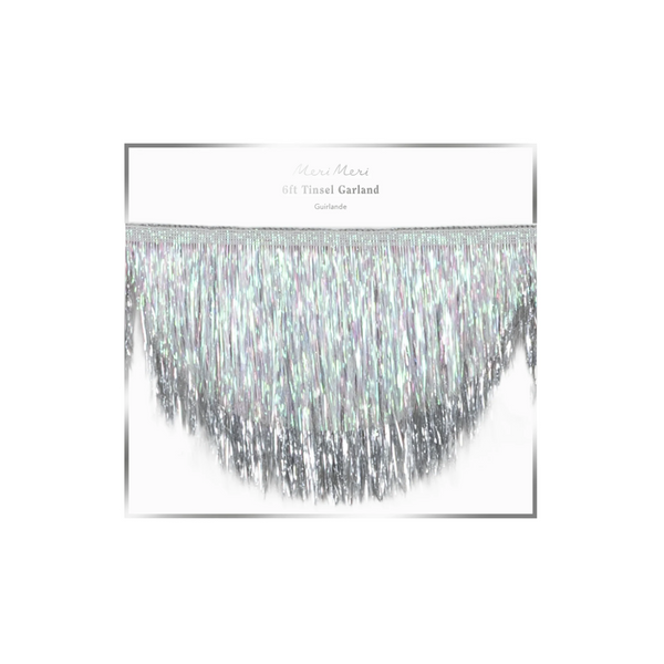 Silver tinsel shell garland