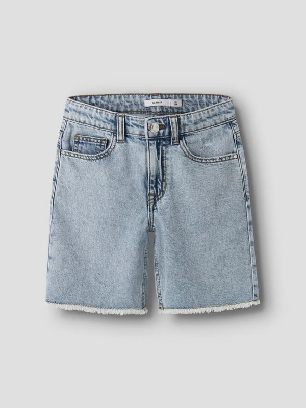 Wide Jeans Shorts Light Blue Bleached Denim