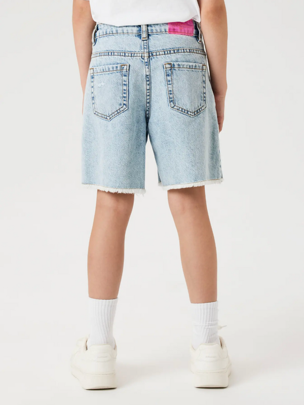 Wide Jeans Shorts Light Blue Bleached Denim