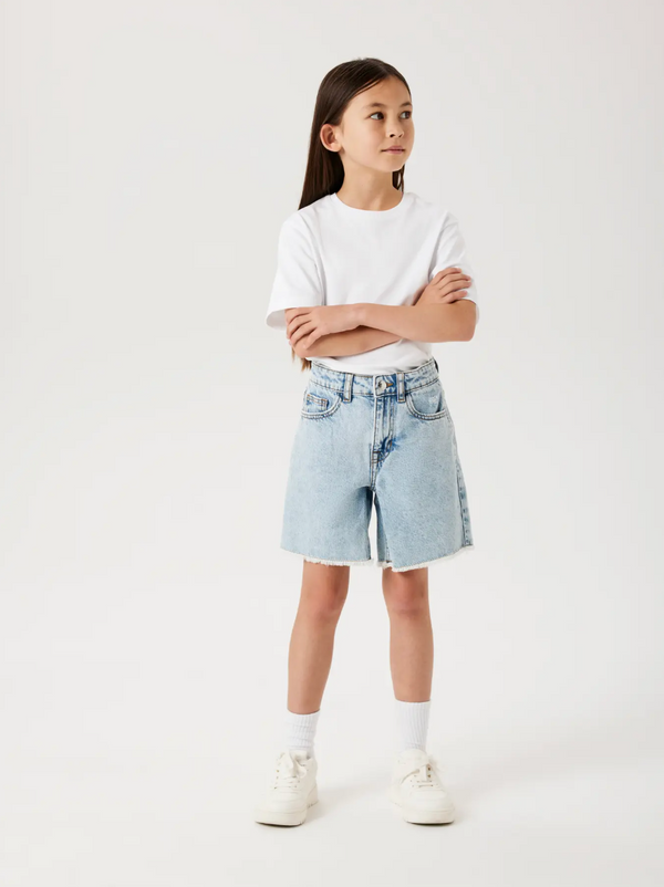 Wide Jeans Shorts Light Blue Bleached Denim