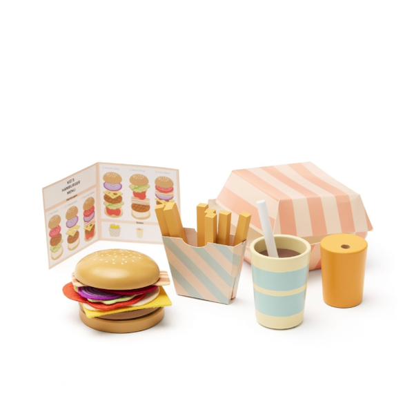 Kids Concept Spielset Hamburger-Menü mit Burger, Pommes und Filz-Zutaten