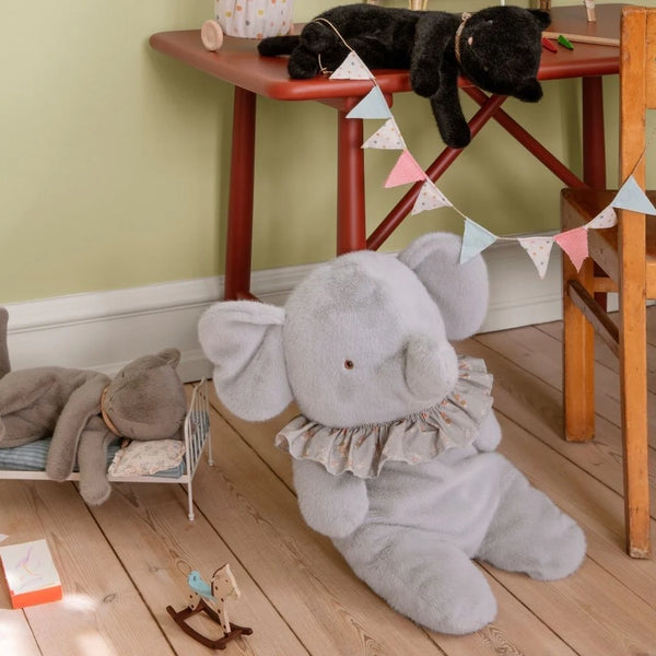 Large Plush Elephant, Blue-Grey 