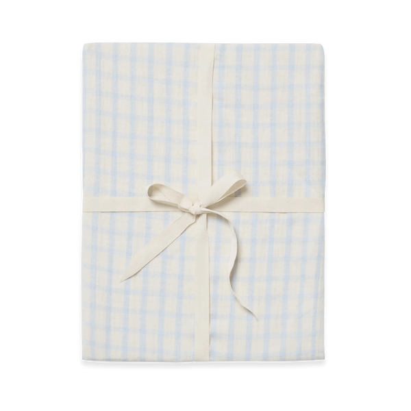 Muslin fitted sheet Gingham Sky Blue