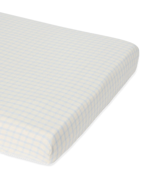Garbo&Friends Musselin-Fixleintuch Gingham Sky Blue – Gummizug Detail