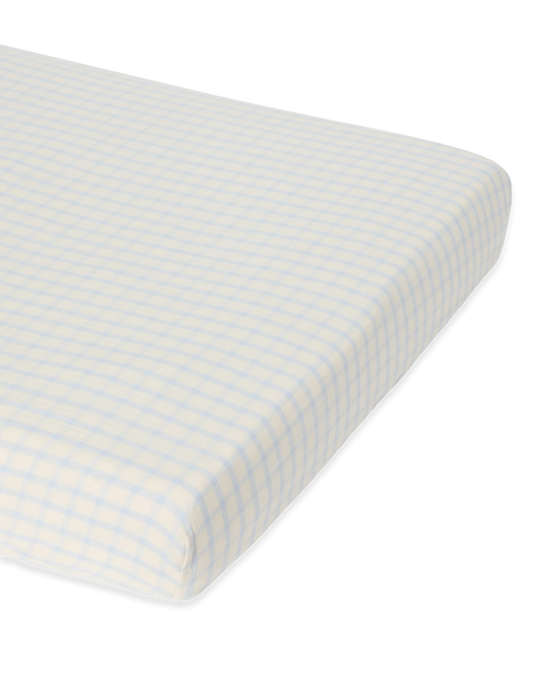 Muslin fitted sheet Gingham Sky Blue