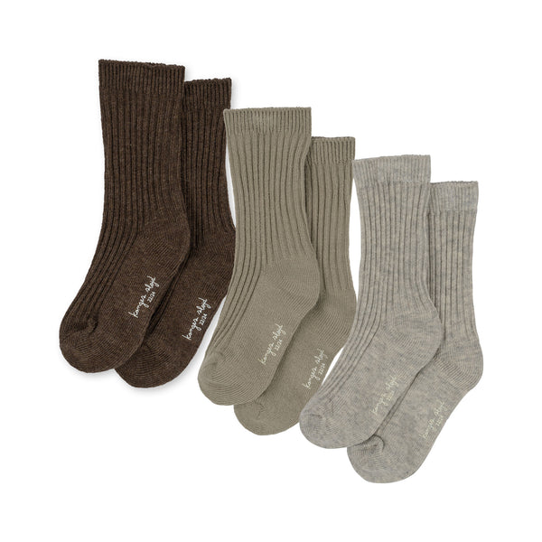3-Pack gerippte Socken Soft Grey/Ment/Brown