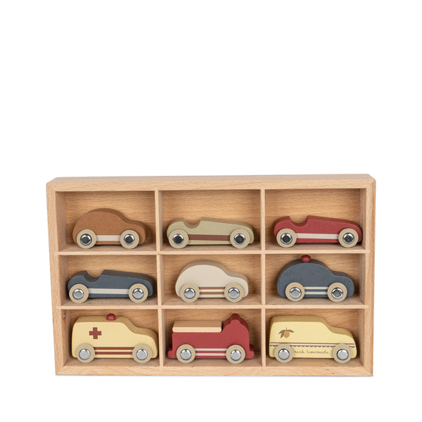9 pcs. Mini wooden cars