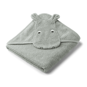 Albert Hooded Bath Towel Hippo Dove Blue