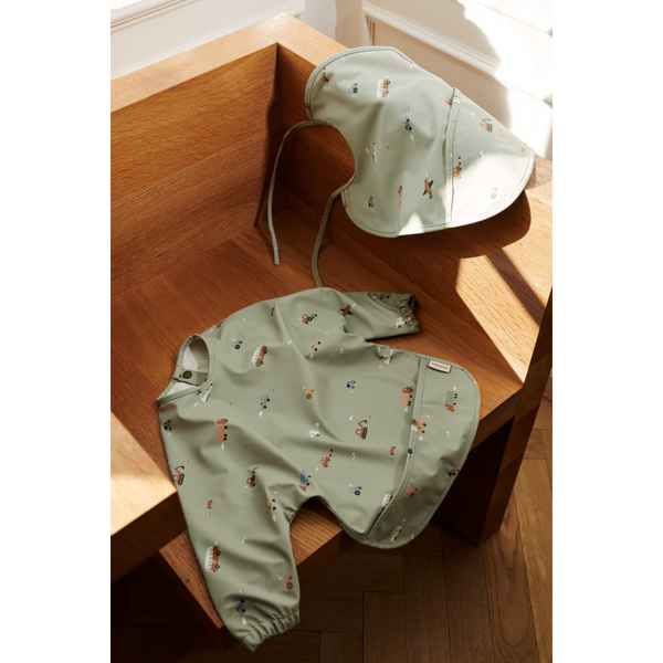 Merle Bib with Sleeves Vehicles / Dove Blue