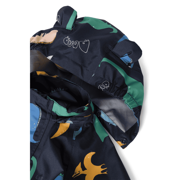Liewood Manu Regenset Dino Roar Classic Navy – Kapuze Nahaufnahme
