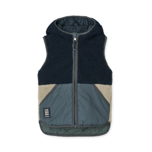 Diana Wendeweste Whale Blue Mix, wendbare Thermoweste mit Kapuze, Fleece-Innenseite und praktischen Taschen.