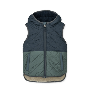 Diana Wendeweste Whale Blue Mix, wendbare Fleece-Weste mit Kapuze und Reißverschluss, vielseitig und bequem.