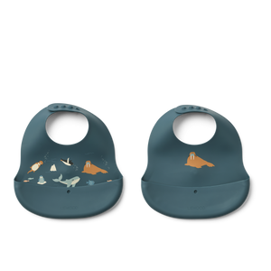 2-Pack Ember Silikon-Lätzchen in Arctic Sea design, ideal für kleine Entdecker während der Mahlzeiten.