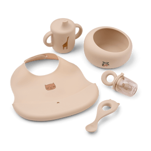Mileah Baby Mahlzeit-Geschenkset Apple Blossom mit Lätzchen, Schüssel, Löffel und Trinkbecher aus Silikon.