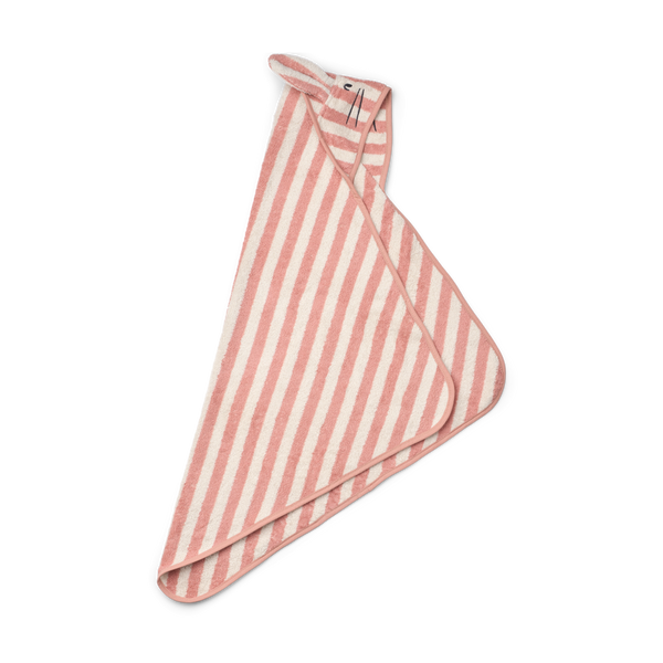 Albert hooded bath towel Coral blush / creme de la creme stripe