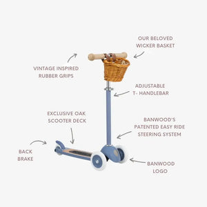 Banwood Scooter Dusty Blue neben weiteren Farbvarianten