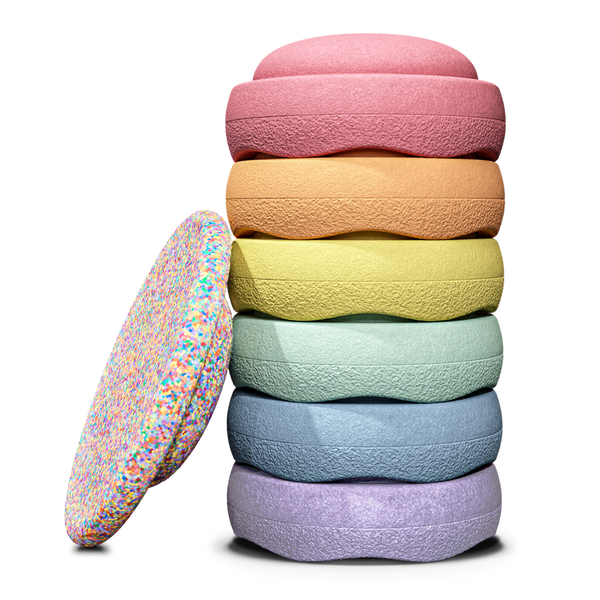Stapelstein® Rainbow Pastel Bundle 6 + Balance Board Super Confetti