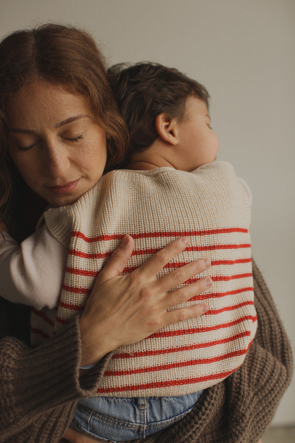 Merino vest Harvey Cream / Red