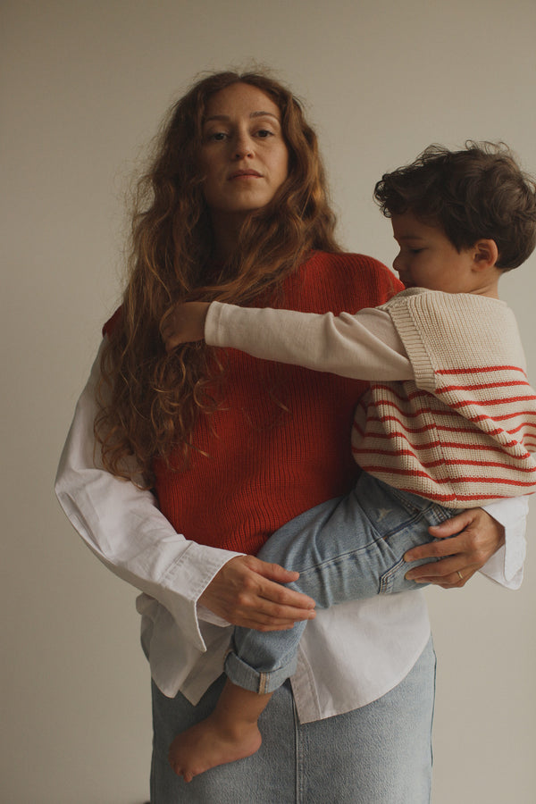 Merino vest Harvey Cream / Red