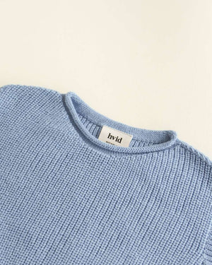 Hvid Merino-Weste Harvey Light Blue von hinten