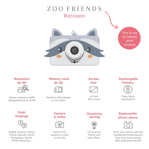 Kids' Camera C1 - Zoo Friends Raccoon