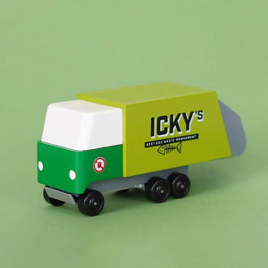 Candylab Müllwagen, Detail des Aufbaus aus massiver Buche