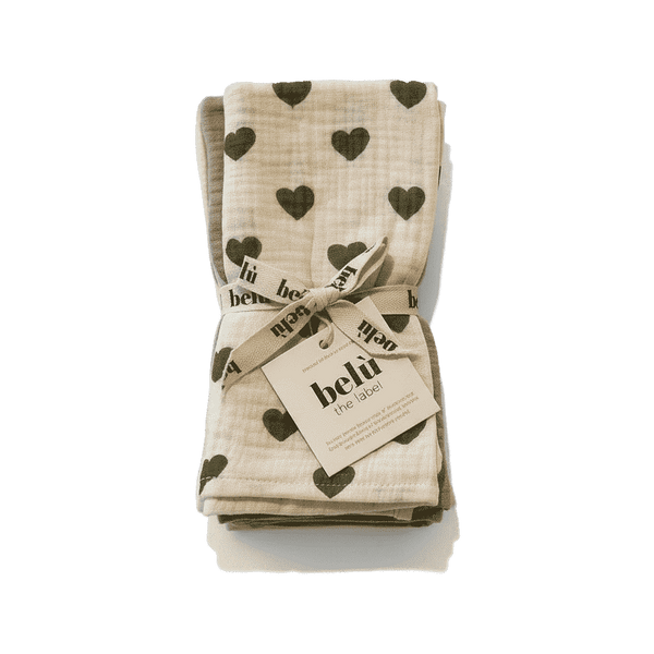 Pack of 3 Green Heart muslin cloths