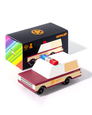 Candylab Toys Sheriff LKW aus Holz mit Notlichtleiste aus Metall