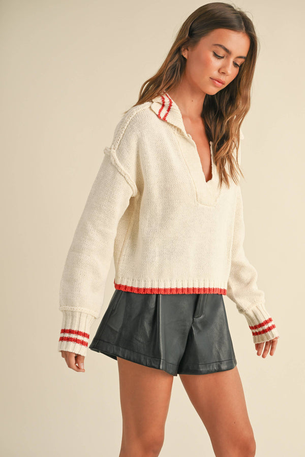 Sweater with collar red