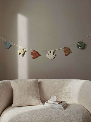 Bunte Vogel-Girlande von ferm LIVING, 220 cm lange Baumwollkordel