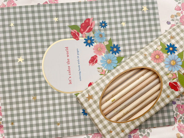 Coloring book with colored pencils Green Tea Check