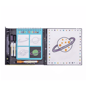 Floss & Rock Learn To Draw Space, aufgeschlagene Seite mit Raketen-Anleitung