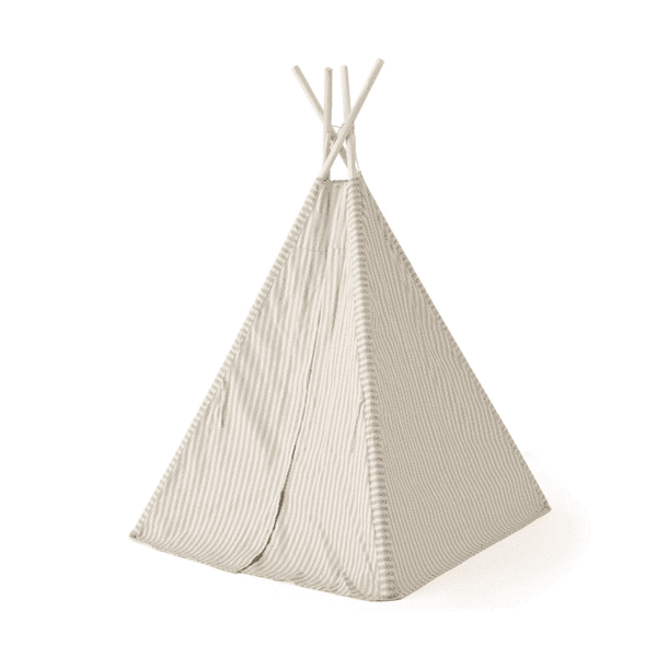 Tipi-Zelt Streifen Beige von Kids Concept mit geöffnetem Eingang