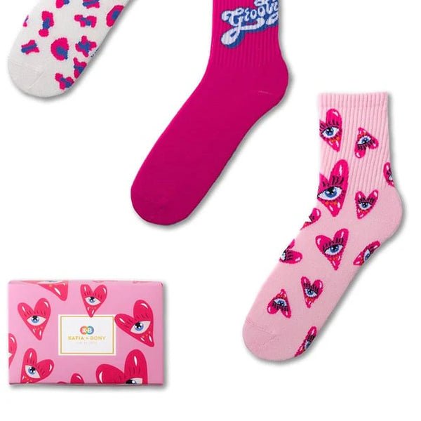 3-Pack Girls' Socks Boxed Heart Detailed
