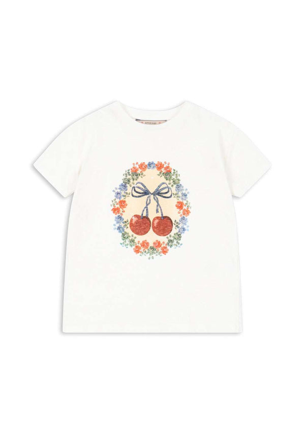 Konges Sløjd Era T-Shirt Cherry Bow mit Kirschen-Print von vorne