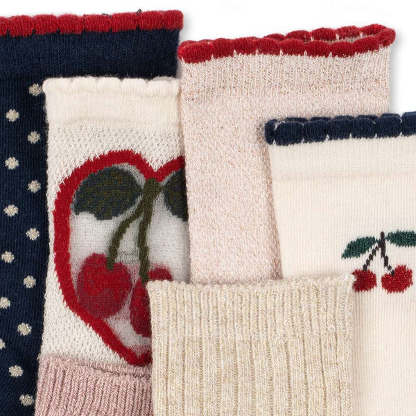 Glitzer-Socken von Konges Sløjd im Detail, verstärkte Ferse und Zehenpartie aus 75 Prozent Baumwolle