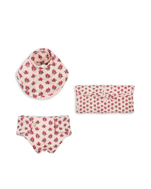 Konges Sløjd Puppen Nursery Set Rosie Rose mit Lätzchen, Windel und Baumwolltuch