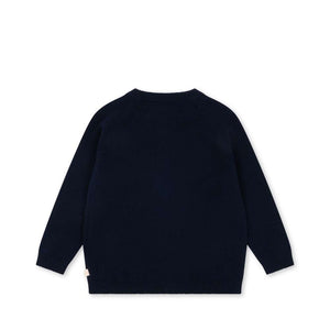 Katzenknöpfe an der Konges Sløjd Strickjacke Cattie Blue