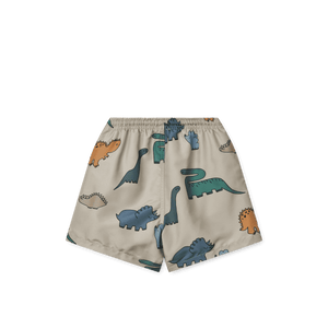 Dino-Print auf der Rückseite der Liewood Duke Badeshorts