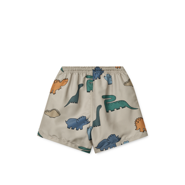 Dino-Print auf der Rückseite der Liewood Duke Badeshorts