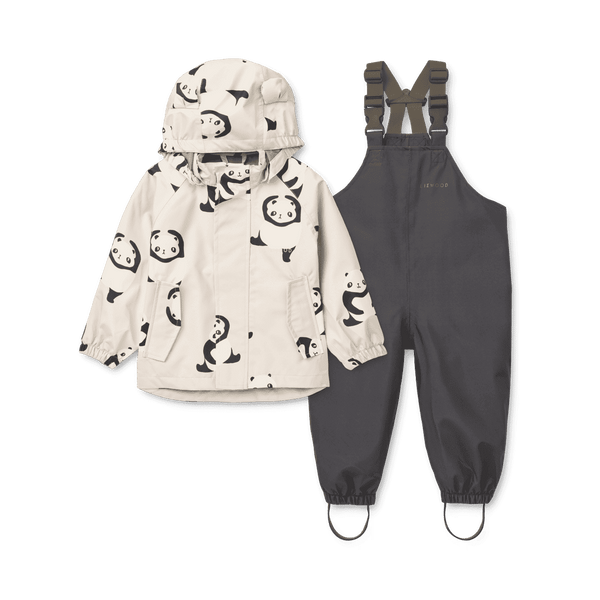 Liewood Manu Regenset Panda Sandy – Regenjacke und Latzhose im Set