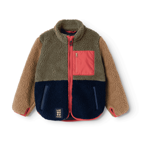 Liewood Nolan Teddyjacke Army Brown Multi Mix – Teddyfleece Kinderjacke