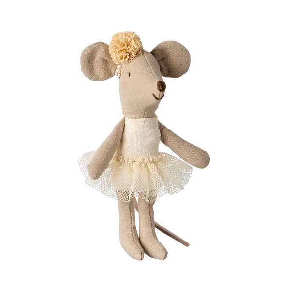 Maileg Ballerina Maus kleine Schwester Off White im cremefarbenen Tutu