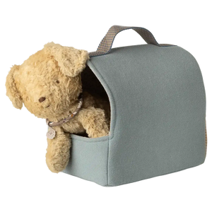 Kleine Maileg Haustierbox in Dusty Blue mit Stofftier