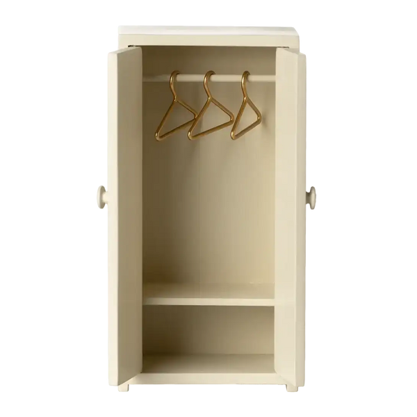 Maileg Kleiderschrank Cream mit Mäusekleidung im Inneren