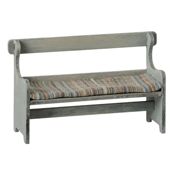 Maileg Sitzbank Maus Off White aus Holz mit weichem Baumwollkissen