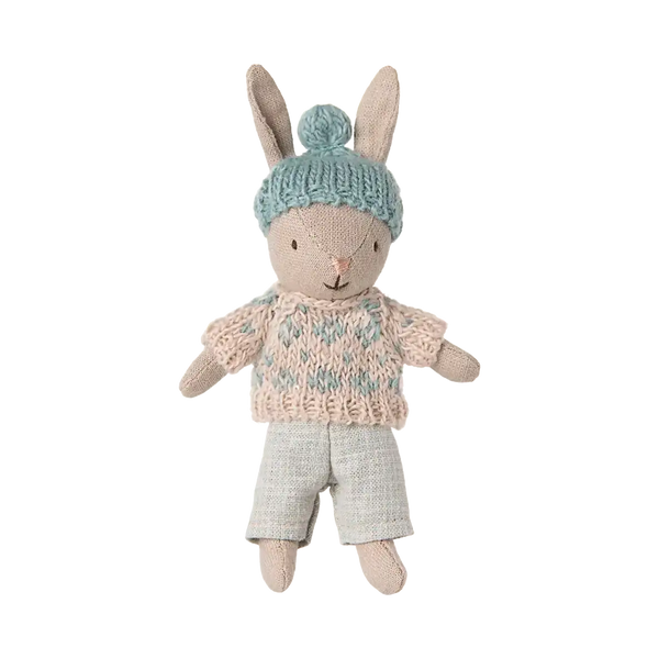 Maileg Winterhase Mikro Sand / Minze, 13,5 cm hoch