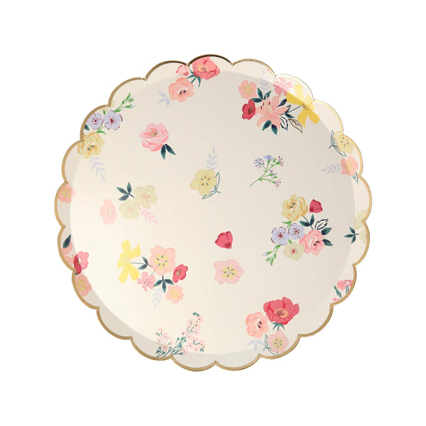 Elegant English Garden party plate with floral design and gold foil details, perfect for tea parties, weddings, and anniversaries.