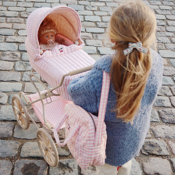 Landau pour poupée (Pram) Carreaux Rose Poudré