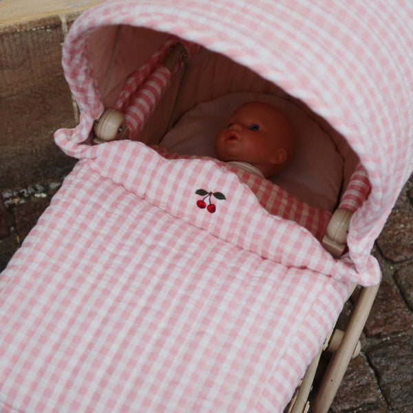 Landau pour poupée (Pram) Carreaux Rose Poudré